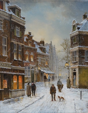 Essel, late 20th century, oil on canvas, Winter Street scene, 30 cm x 24cm. Condition - fair to good